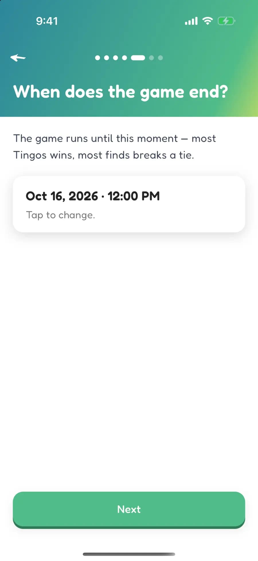 Setting a fundraiser game's end date and time.