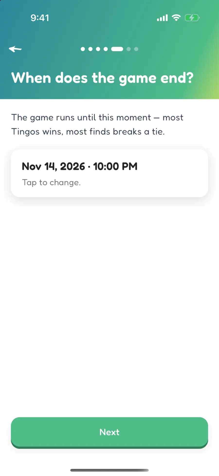 Setting a fundraiser game's end date and time.