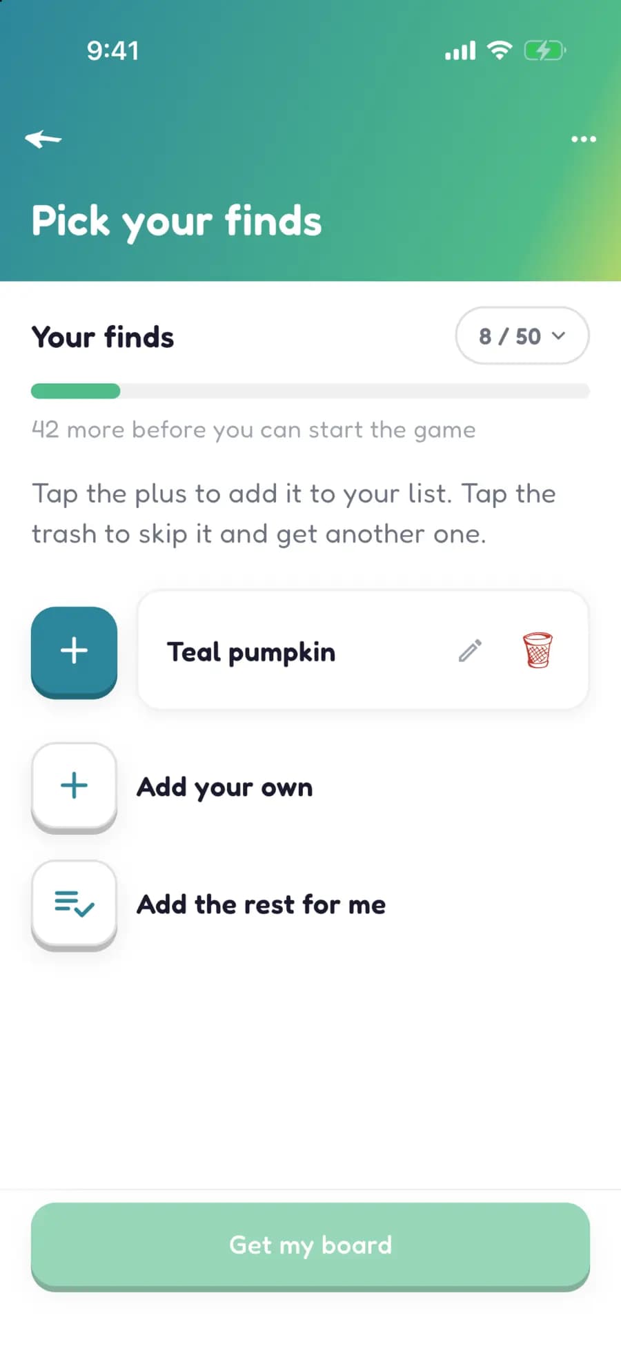 Let's Tingo suggesting Halloween finds, with options to keep or remove each one.
