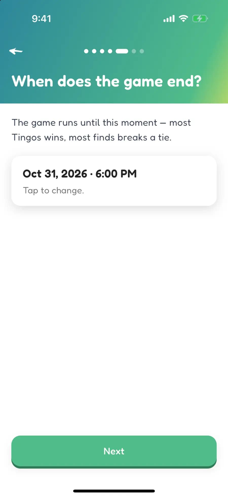 Setting a fundraiser game's end date and time.