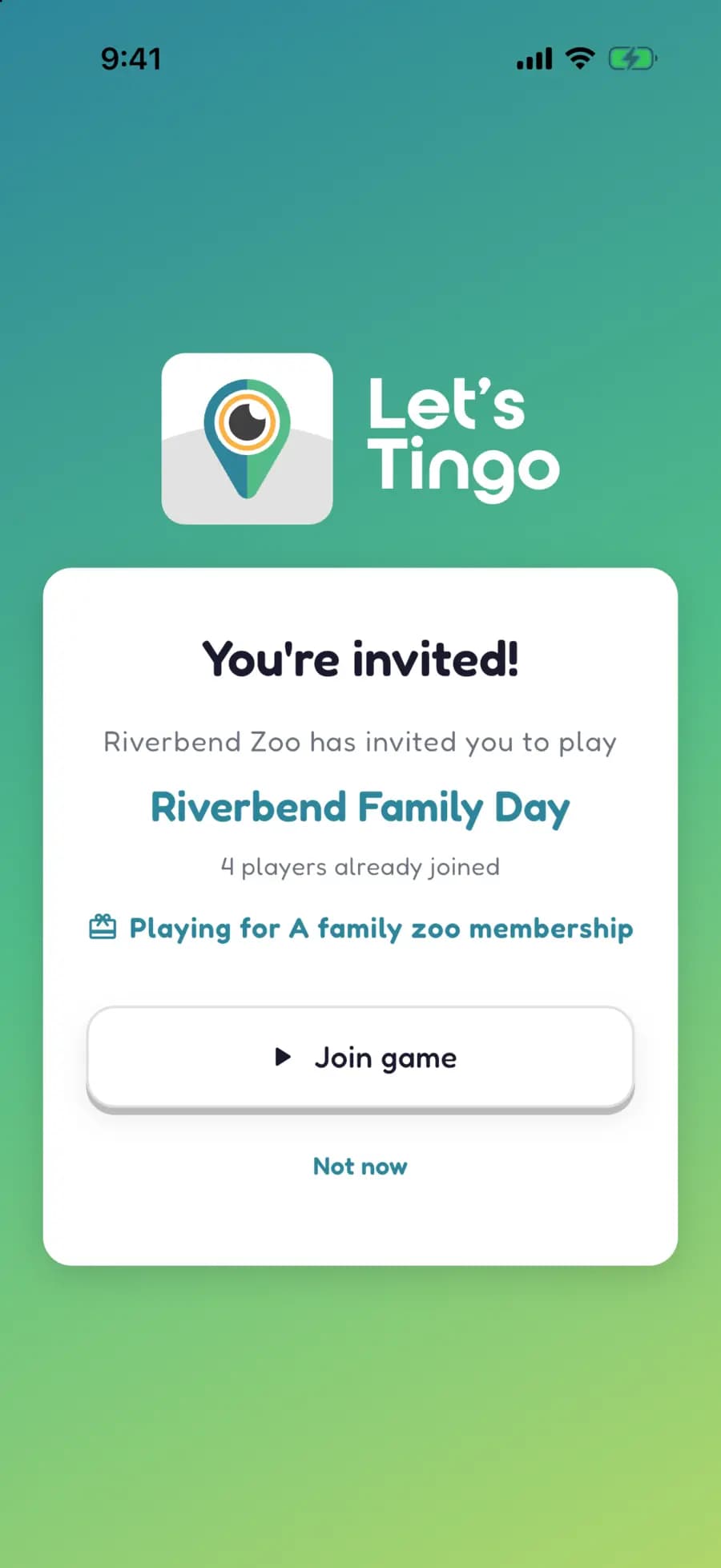 A visitor's view of joining a venue's Let's Tingo game.
